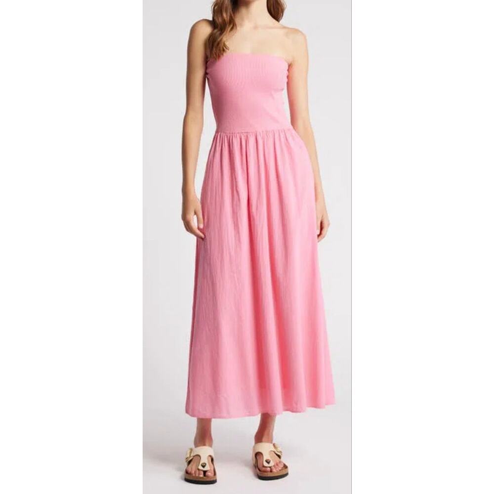 Xirena Maxi Dress Finnian Strapless Cotton Pink size Small